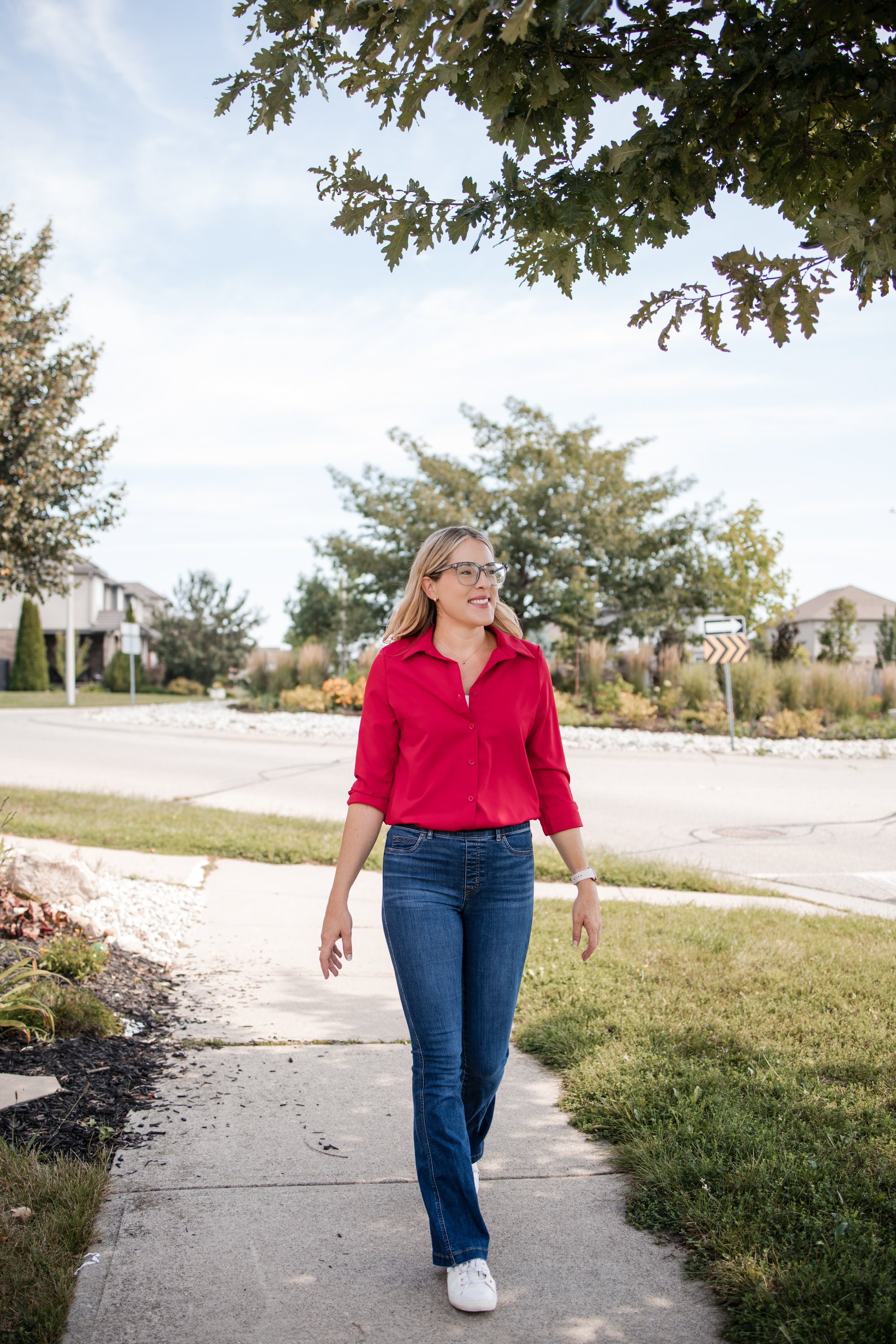 Eryn Koncir walking through a Ward 3 neighbourhood in Breslau